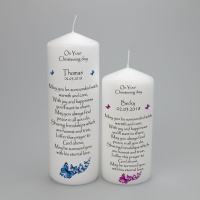 Personalised Christening or Baptism candle featuring butterflies